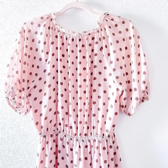 Lulus Love You Tier-ly Women's‎ Blush Pink Polka Dot Tiered Midi Dress Medium - Picture 9 of 12